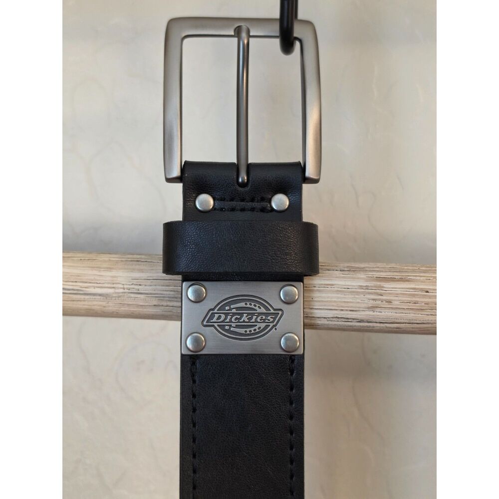 Dickies Mens Genuine Leather Belt M 34-36 Black Logo Buckle Workwear